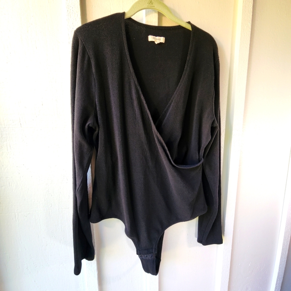 Black Long Sleeve Wrap Bodysuit Thong Size XXL